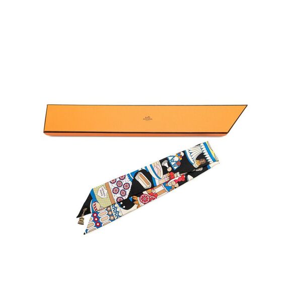 Pre Loved Hermes La Patisserie Francaise Silk Twilly Scarf Women Black Scarves & - Picture 7 of 7